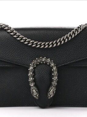 Gucci Black Leather Shoulder Bag with Antique Silver Hardware